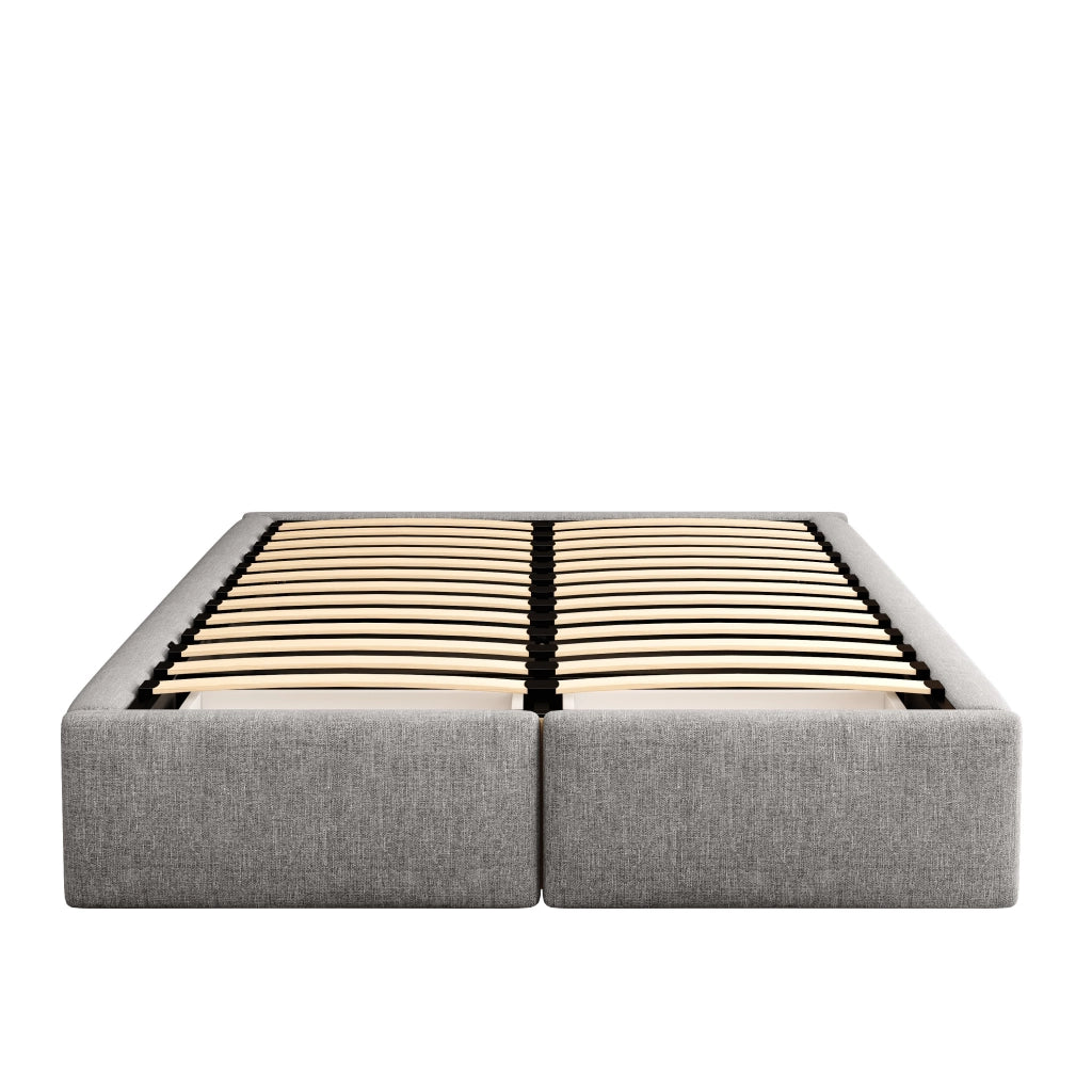 Letto imbottito 140x200 cm, matrimoniale, senza testiera, con contenitore, 2 cassetti, grigio