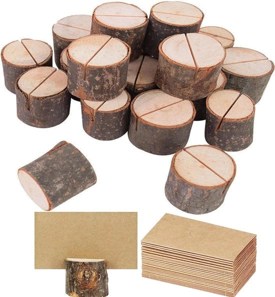 24 pezzi di supporti per carta in legno con scorza per decorazione da tavola per matrimoni