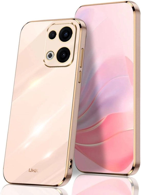 Bumper siliconico morbido per Oppo Reno13 5G, resistente allo shock e di lusso - Rosa con design elegante bling