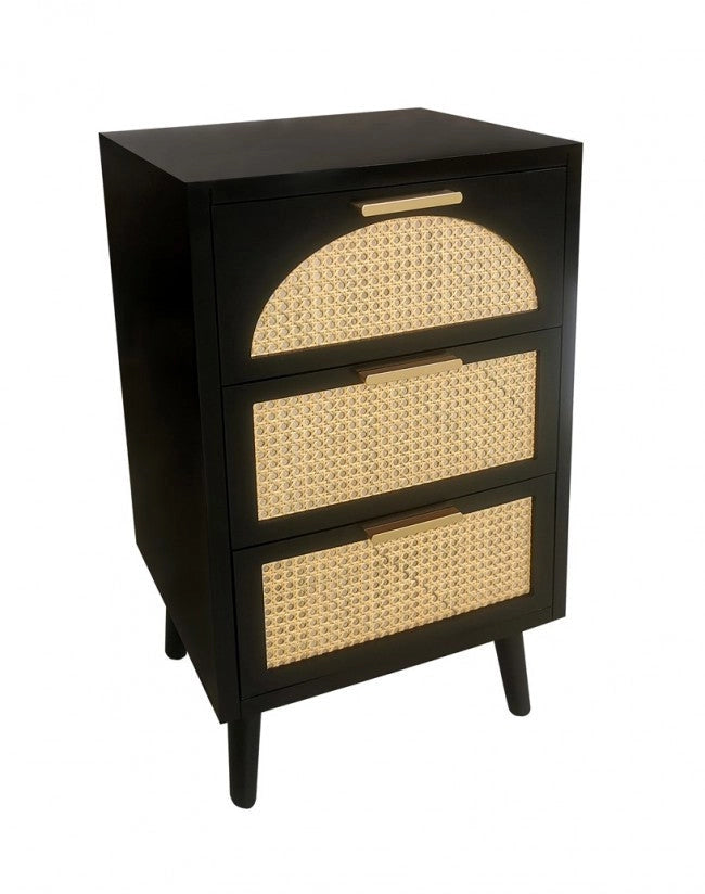 Cassettiera 3 Cassetti 45x30x73 cm Josine in Legno Nero