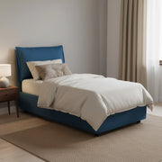 Letto singolo Arzon, Letto contenitore con rivestimento in tessuto, Made in Italy, Apertura frontale, con materasso cm 90x200 incluso, Blu