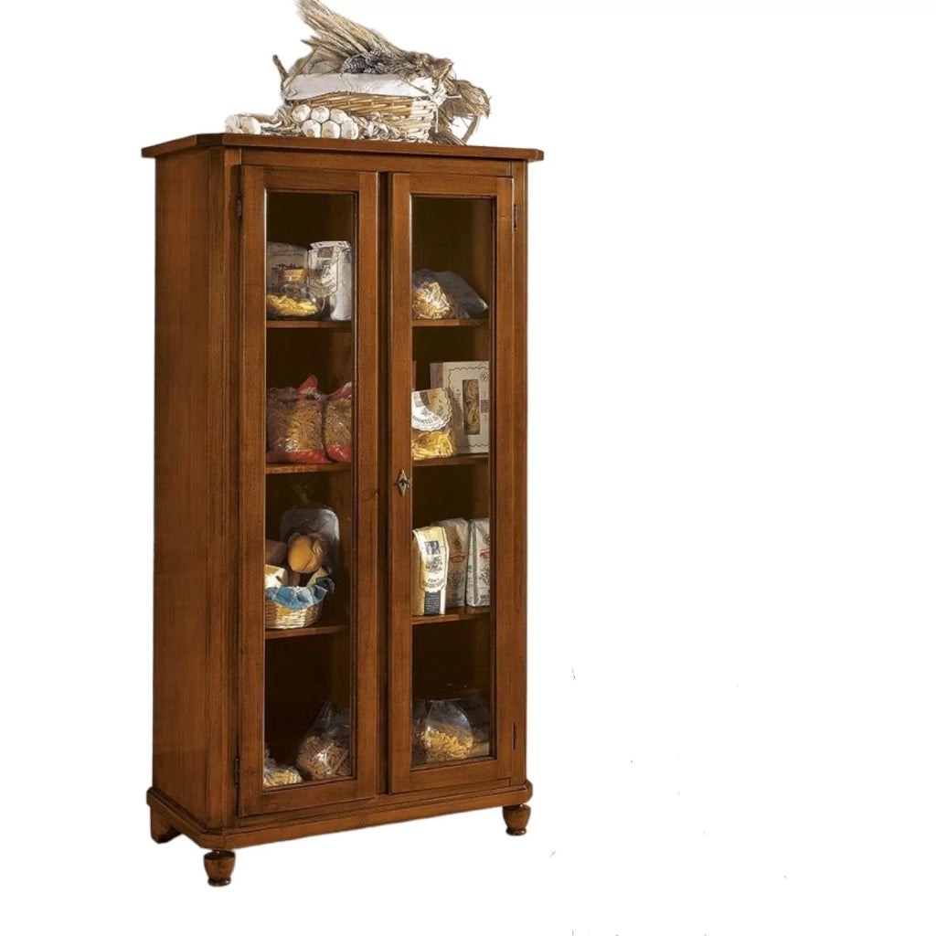 Dispensa 2 porte 3 ripiani in legno massello arte povera tinta noce l.88 x p.44 h.165 - Mobili 2G