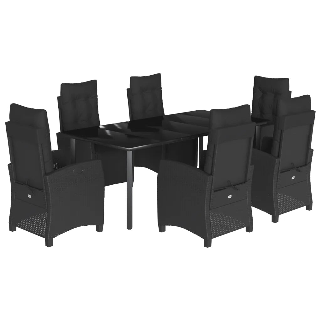 Set da Pranzo da Giardino 7 pz Nero con Cuscini in Polyrattan