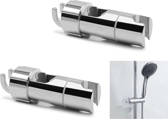 Supporto per doccia universale, supporto per doccia con 2 ganci, supporto per doccia regolabile, supporto per doccia rotativo 360° per slidebar, diametro esterno 16-27 mm