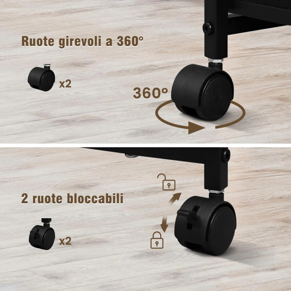 Cassettiera da Ufficio, Armadietto con 3 Cassetti e 2 Ripiani, Schedario da Ufficio con Ruote, Porta Stampante con Sezione di Ricarica, in Legno e Metallo, Marrone vintage, ASK07shm