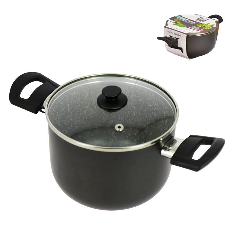CASSERUOLA IN ALLUMINIO CON COPERCHIO IN VETRO  ANTIADERENTE E ANTIGRAFFIO 18 CM