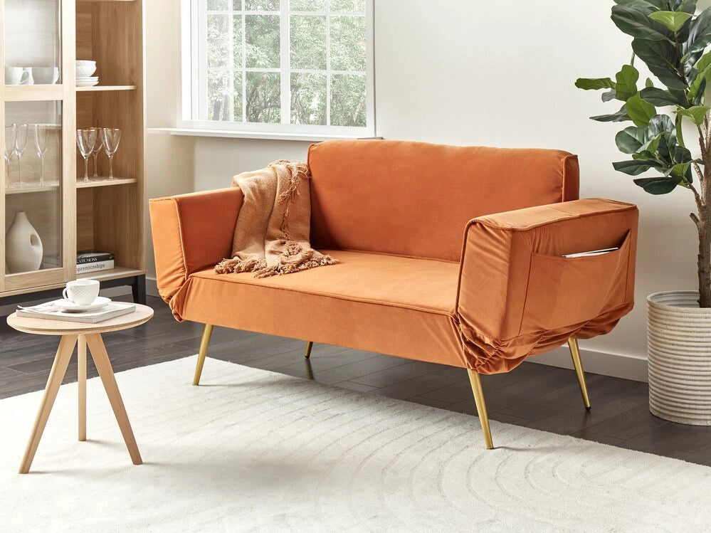 Divano letto in velluto Arancione Braccioli regolabili Soggiorno Letto Minimalista