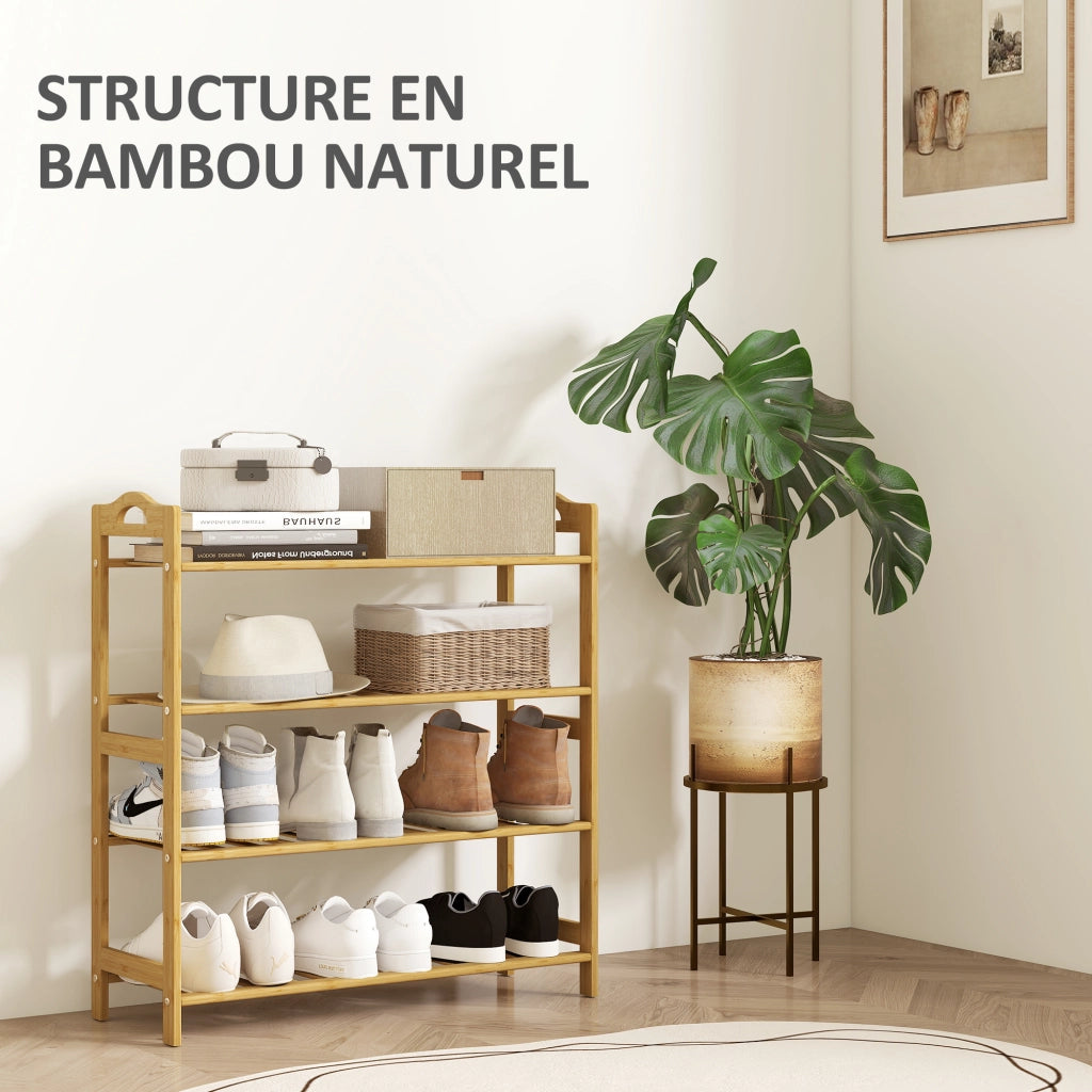 Scarpiera 4 Ripiani Bamb¨´ ¨C Xylo ¨C Legno Naturale Portascarpe 12 Paia 67,5x24,7x72cm