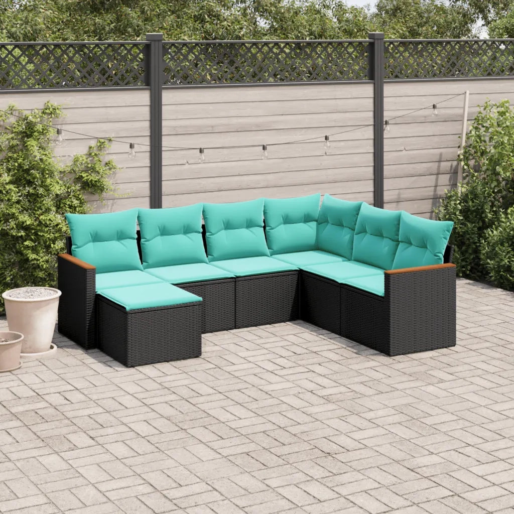 Set Divani da Giardino 7 pz con Cuscini Nero in Polyrattan 3226204