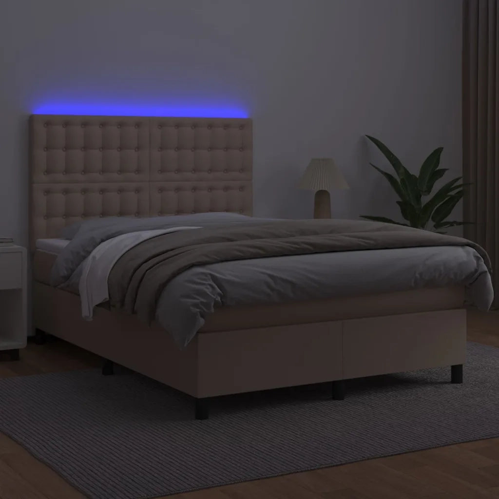 Giroletto Molle Materasso e LED Cappuccino 140x200cm Similpelle 3135950
