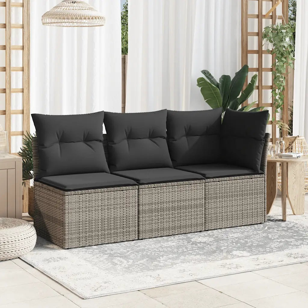 Divano Angolare da Giardino con Cuscini Grigio in Polyrattan 366136