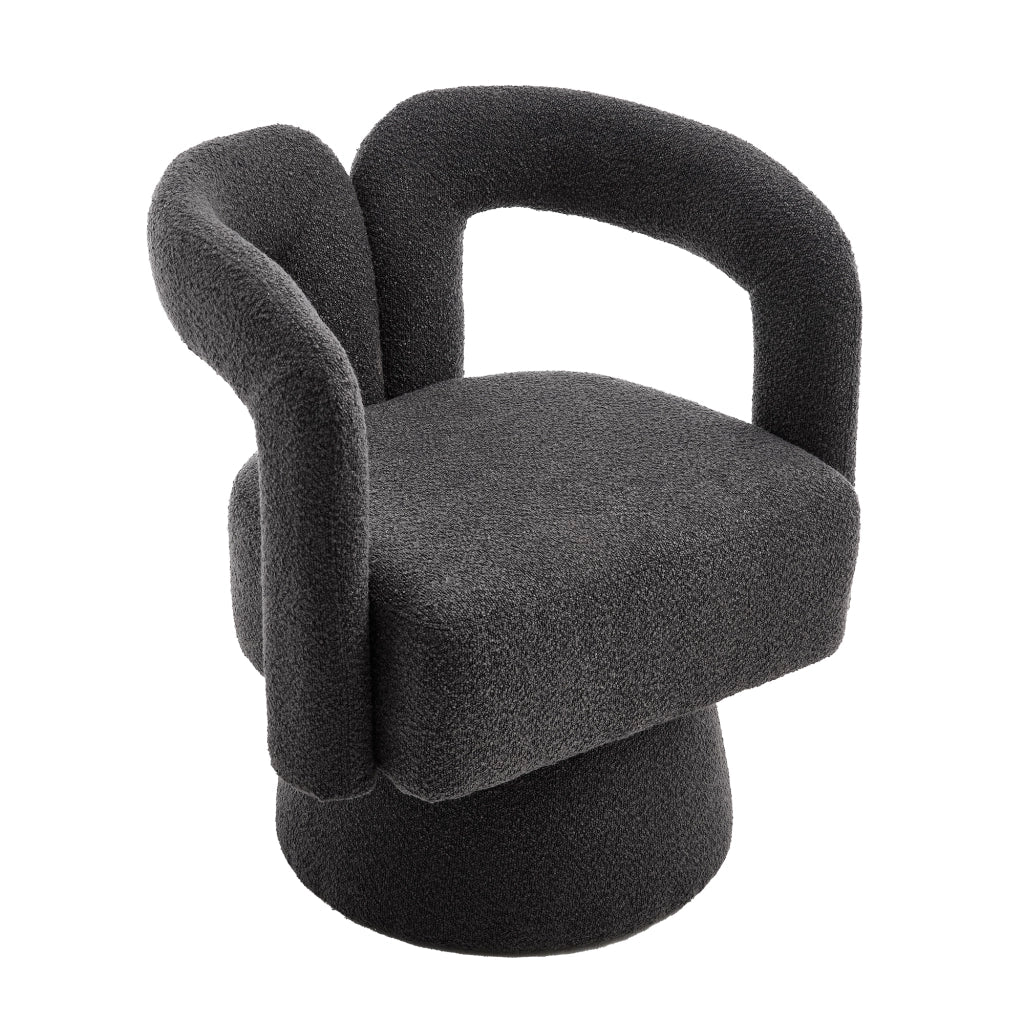 Poltrona Girevole a 360° con Braccioli Arrotondati e Seduta Imbottita; in Bouclé; Grigio Scuro
