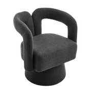 Poltrona Girevole a 360° con Braccioli Arrotondati e Seduta Imbottita; in Bouclé; Grigio Scuro