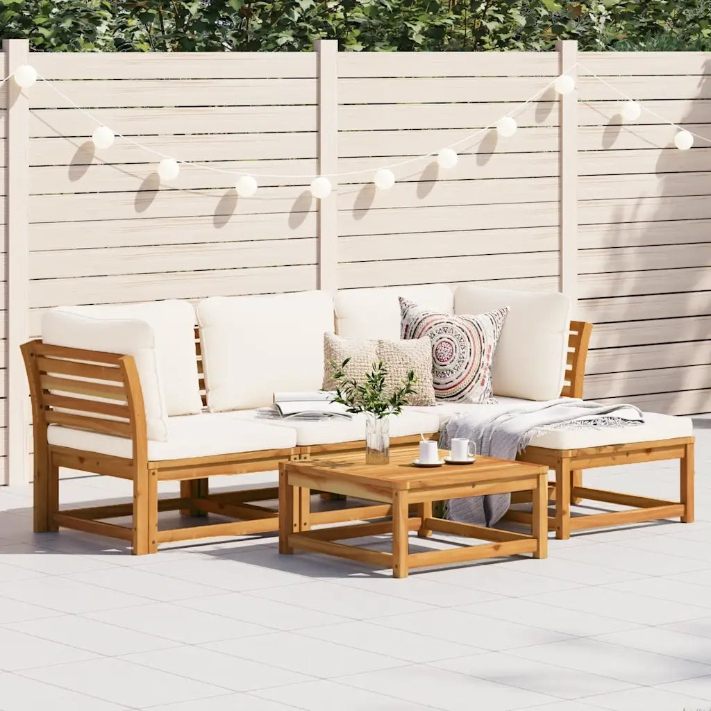 Set Salotto da Giardino 5 pz con Cuscini Legno Massello Acacia