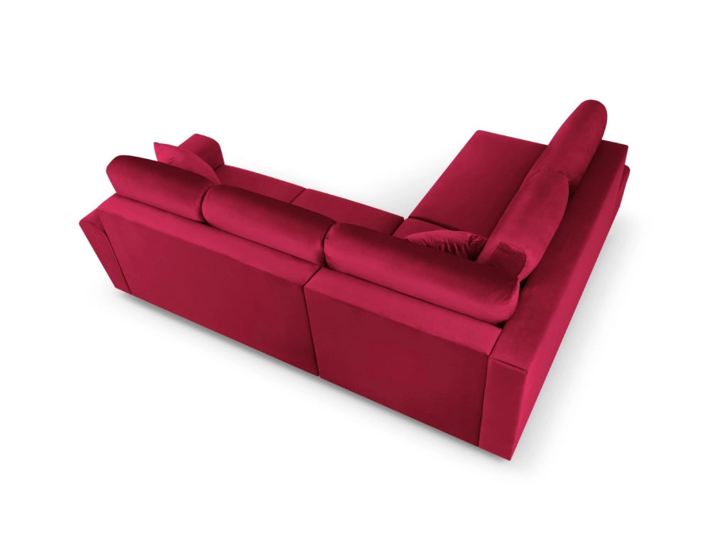 Cosmopolitan Design - Divano convertibile angolare sinistro con contenitore "Kyoto" 5 posti in velluto rosso 