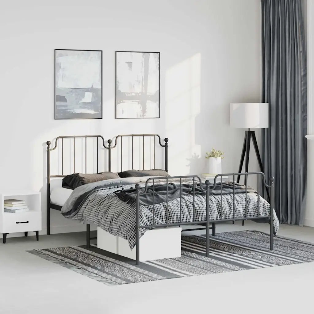 Giroletto con Testiera e Pediera Metallo Nero 135x190 cm 373904