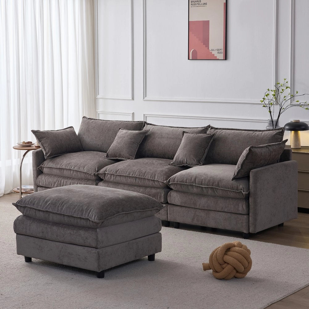 Divano Angolare Modulare 3 Posti con Chaise Longue e Poggiapiedi ¨C Xylo ¨C Chenille