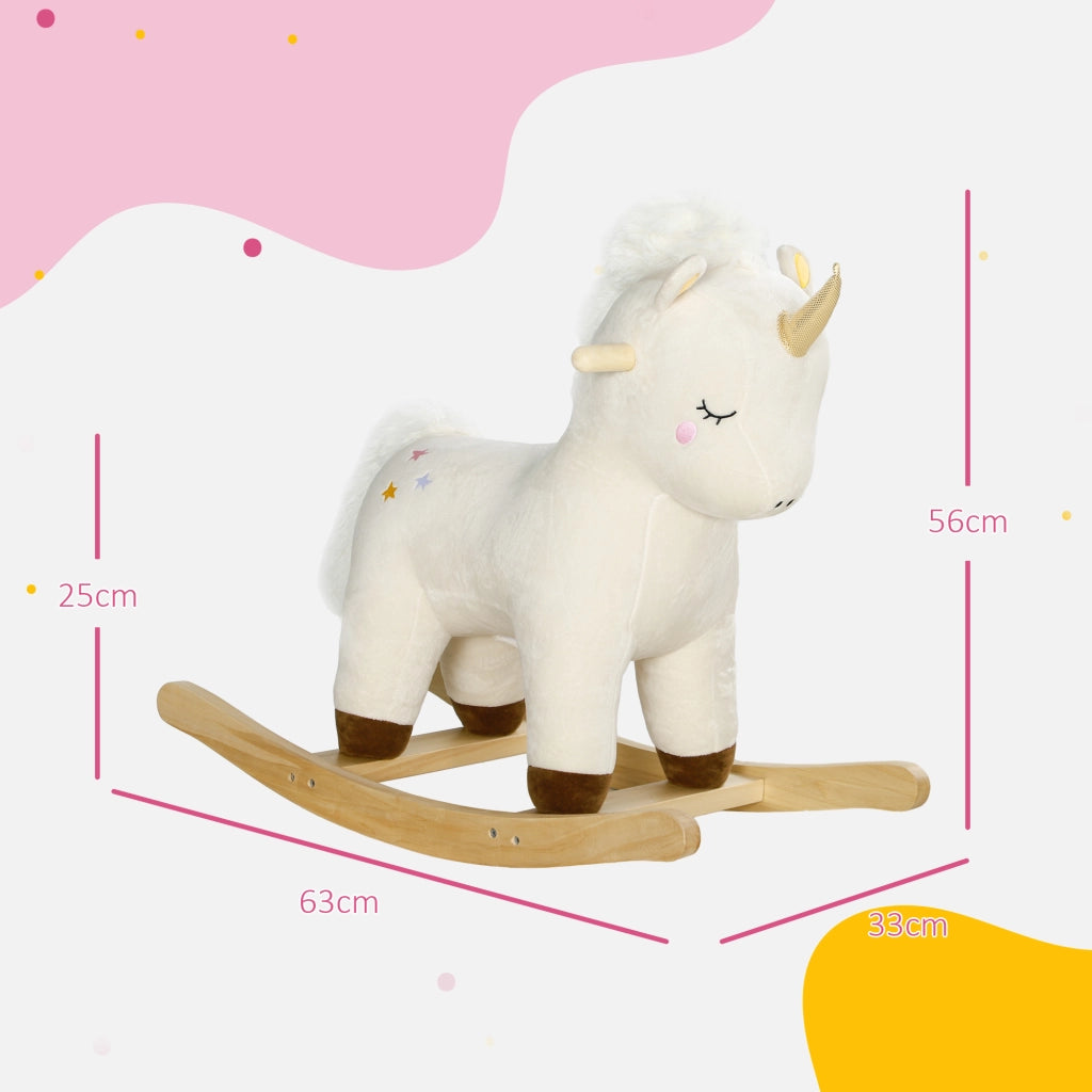 Cavallo a Dondolo per Bambini 2-4 Anni a Unicorno con Suoni e Rivestimento Morbido, Bianco
