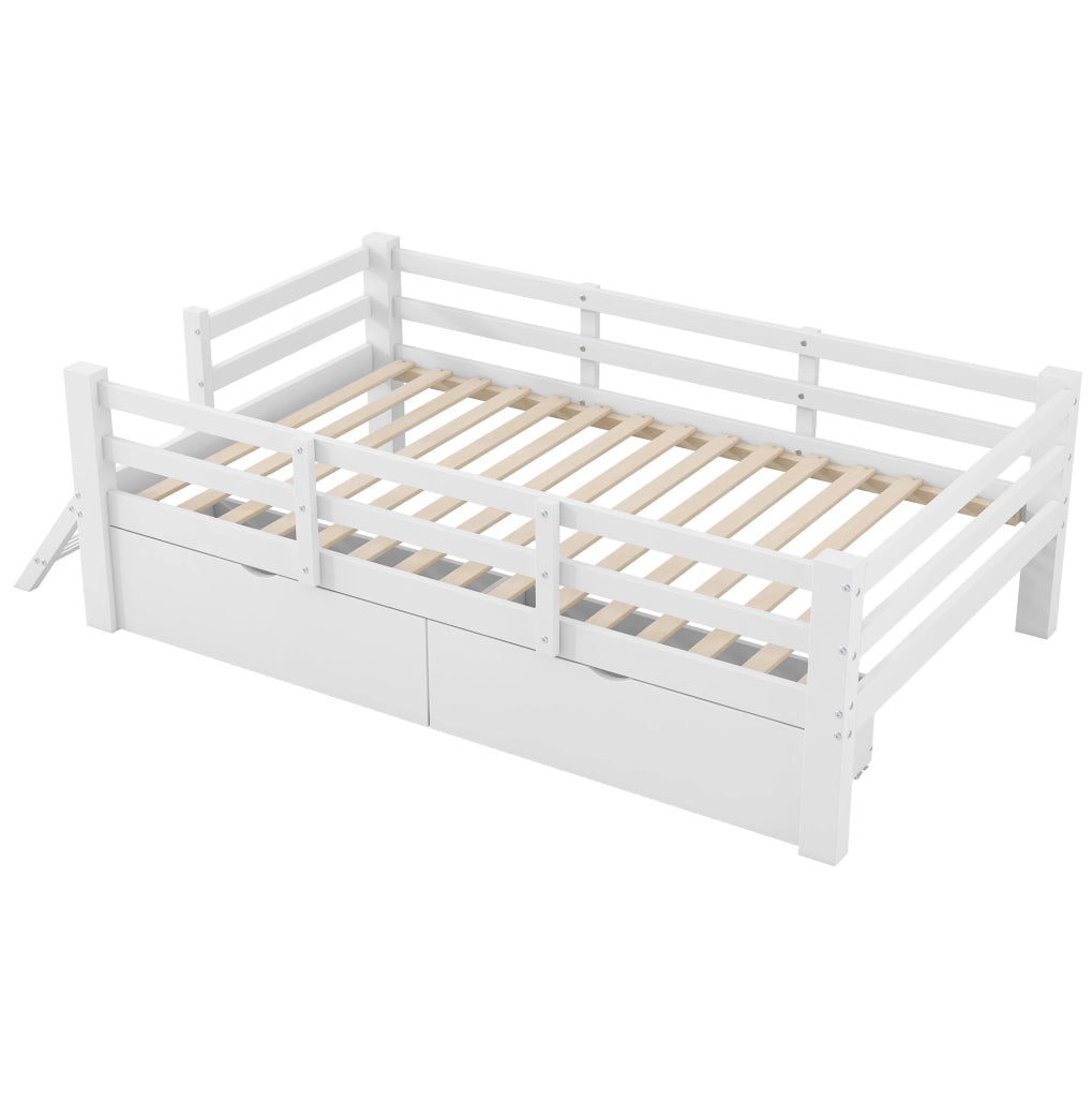 Letto a piattaforma 90x200 cm con 2 cassetti in MDF e compensato bianco