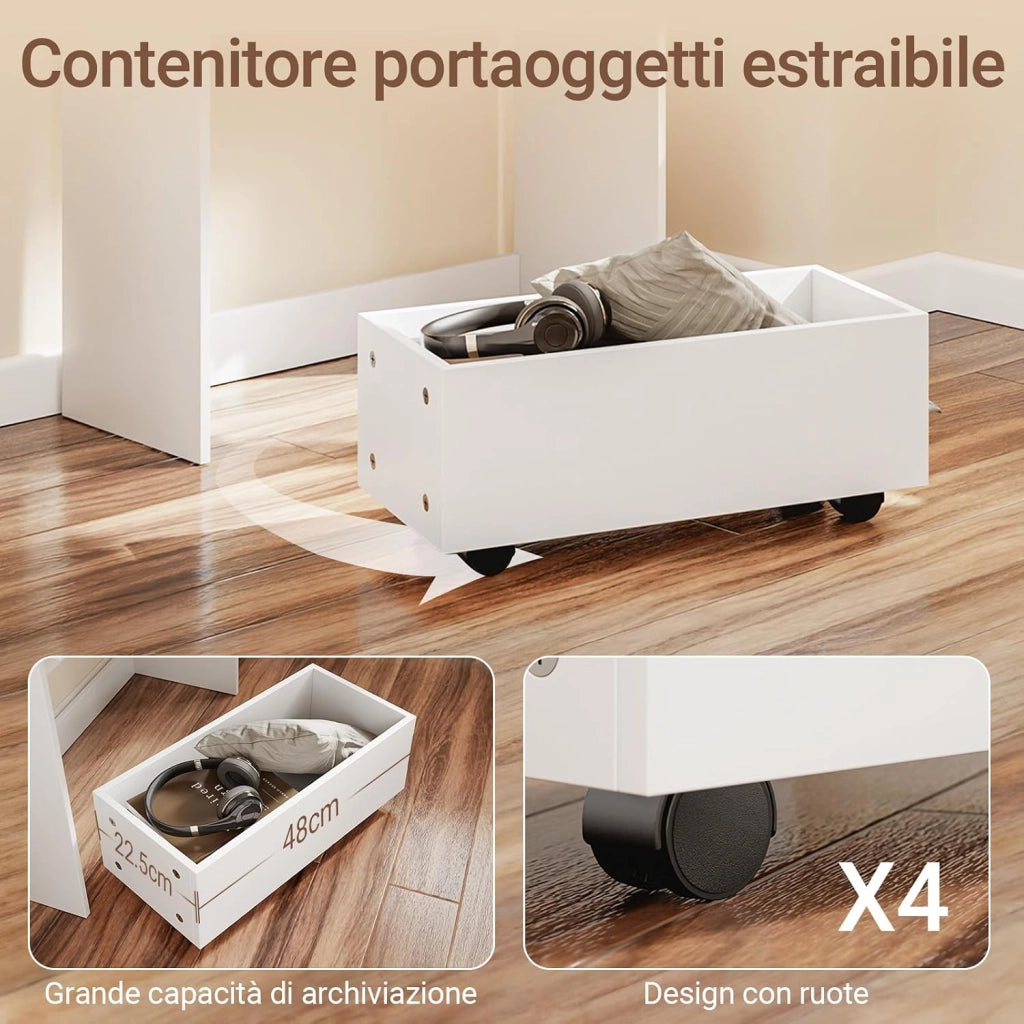 Scrivania Pieghevole a Muro Scrivania Salvaspazio Richiudibile con Scatola Portaoggetti con Ruote Tavolo Pieghevole Bianco 64x63x100,6 cm FWT105-II-W