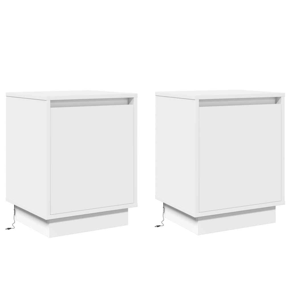 Comodini con Luci LED 2 pz Bianchi 39x34,5x50 cm
