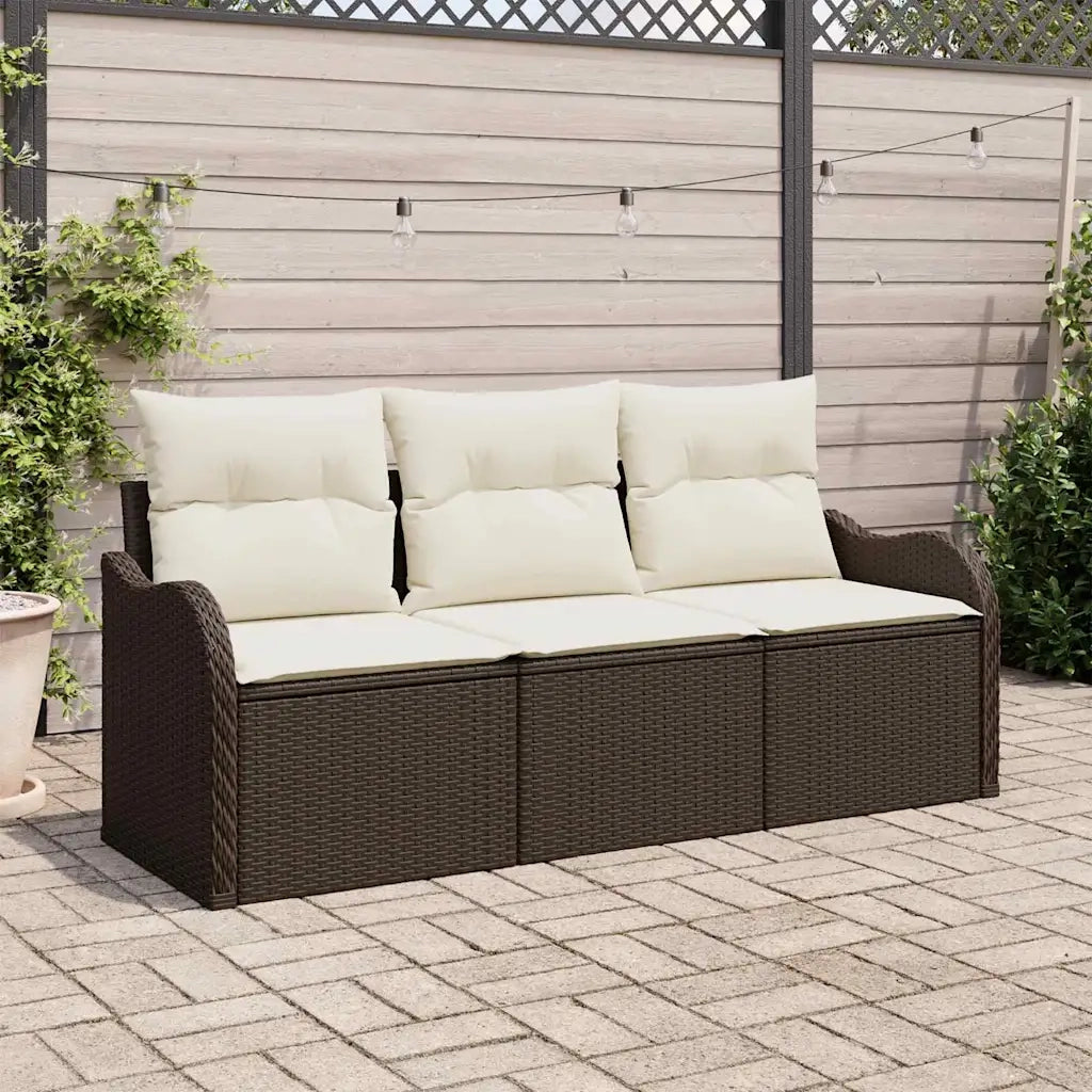 Set Divano da Giardino con cuscino 3 pz | Set Salotto da Giardino Marrone polyrattan