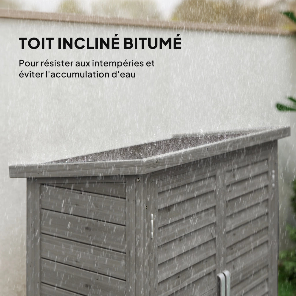 Armadio da giardino per attrezzi con ripiani e porte persiane ¨C zephmum ¨C 87x46.5x96.5 cm grigio