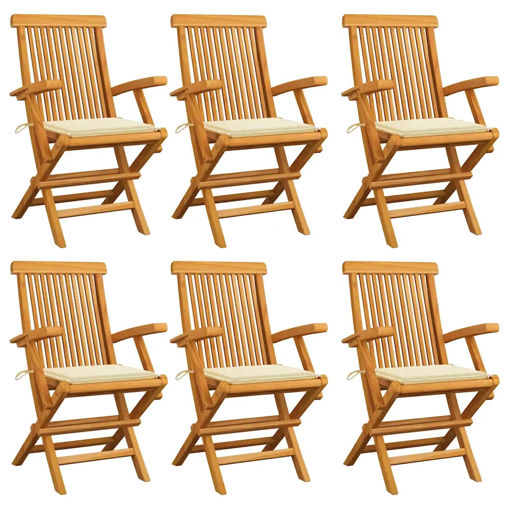 Sedie da Giardino con Cuscini Crema 6 pz in Massello di Teak cod mxl 7183