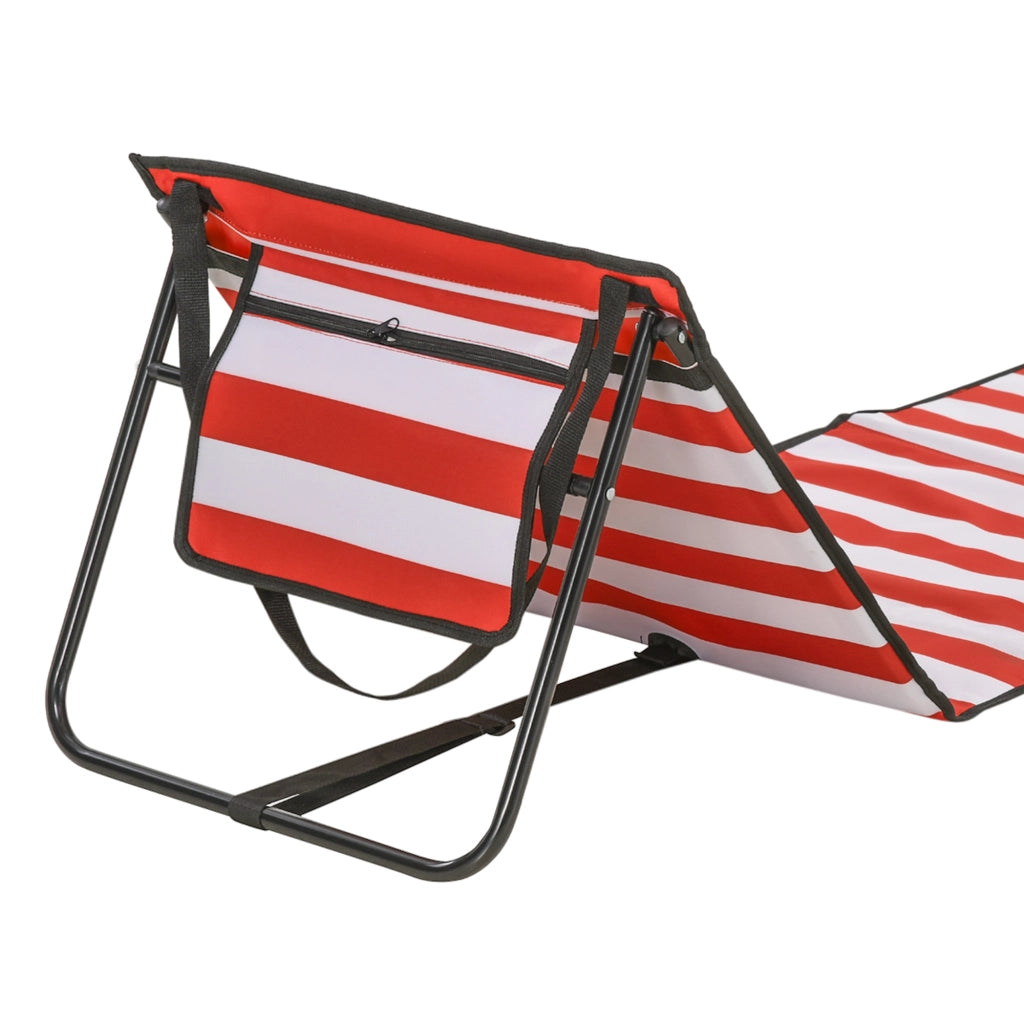 Sdraio da spiaggia pieghevole schienale regolabile tasca laterale rivestimento morbido telaio in acciaio rosso 142x51x40cm