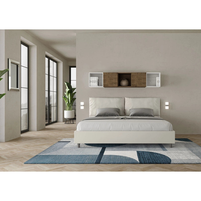 Letto imbottito Matrimoniale 200x200 cm Large - Bianco,Similpelle,Con rete