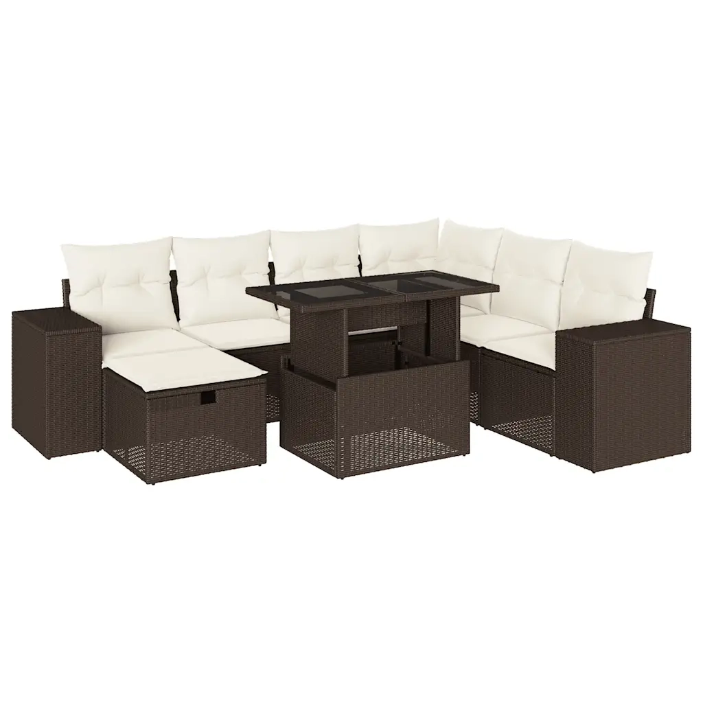 Set Divani da Giardino 8 pz con Cuscini Marrone in Polyrattan