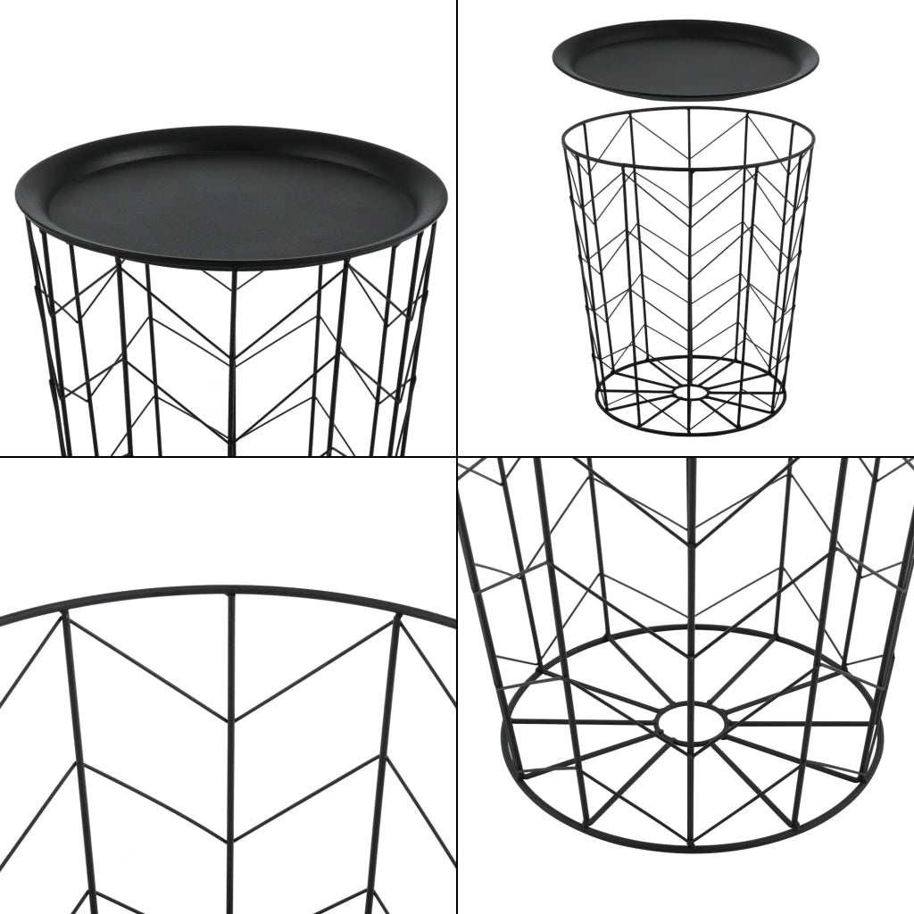 Set di 2 tavolini da caffè di design tavolini da soggiorno cestini vassoi estraibili metallo varie misure nero 03_0006053