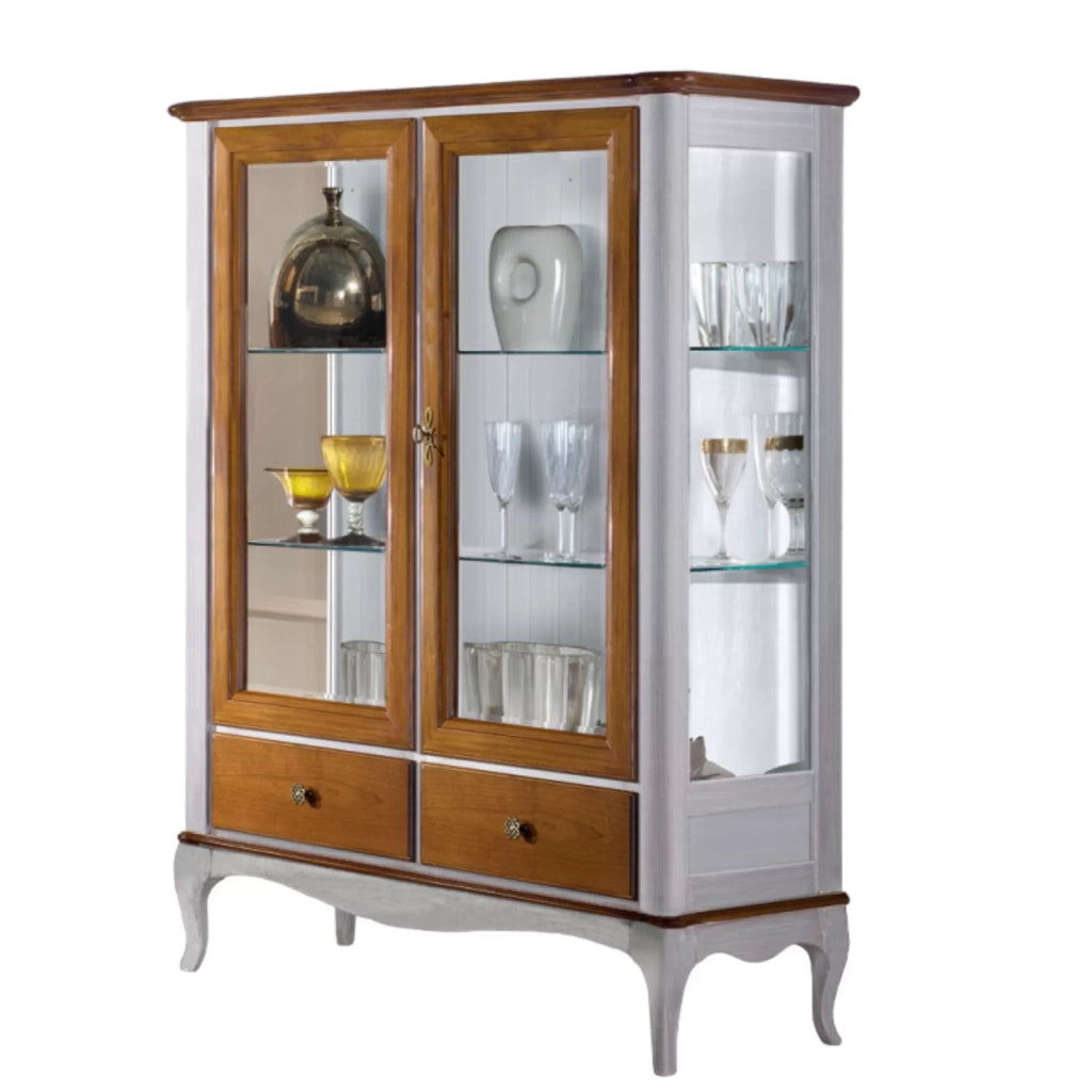 Vetrina classica provenzale in legno 2 porte 2 cassetti l.111 p.44 h.140 - Mobili 2G