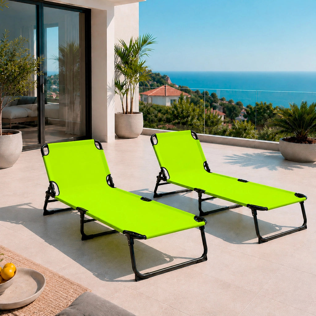 Lettino Sdraio Pieghevole Prendisole Con Schienale Reclinabile Regolabile Telaio In Metallo Nero Per Mare Piscina Giardino 187 x 53 x 24 Cm Verde Fluo