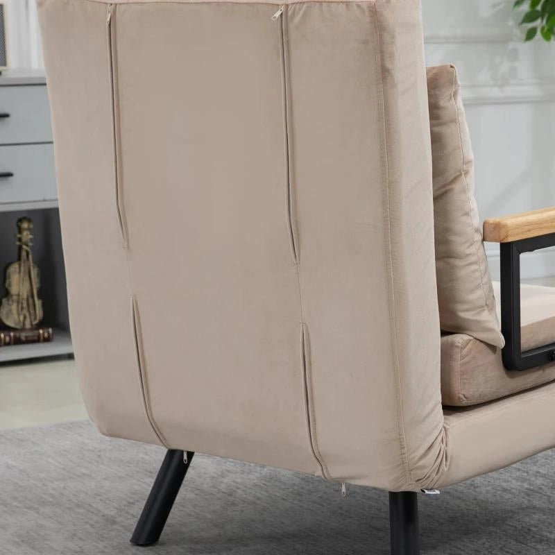 POLTRONA LETTO 3 IN 1 CON SCHIENALE RECLINABILE E CUSCINO, IN TESSUTO EFFETTO VELLUTO, 63X73X81 CM, BEIGE