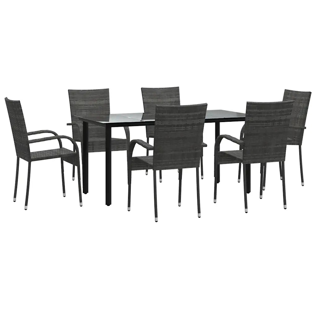 Set da Pranzo da Giardino 7 pz Grigio in Polyrattan cod mxl 51668