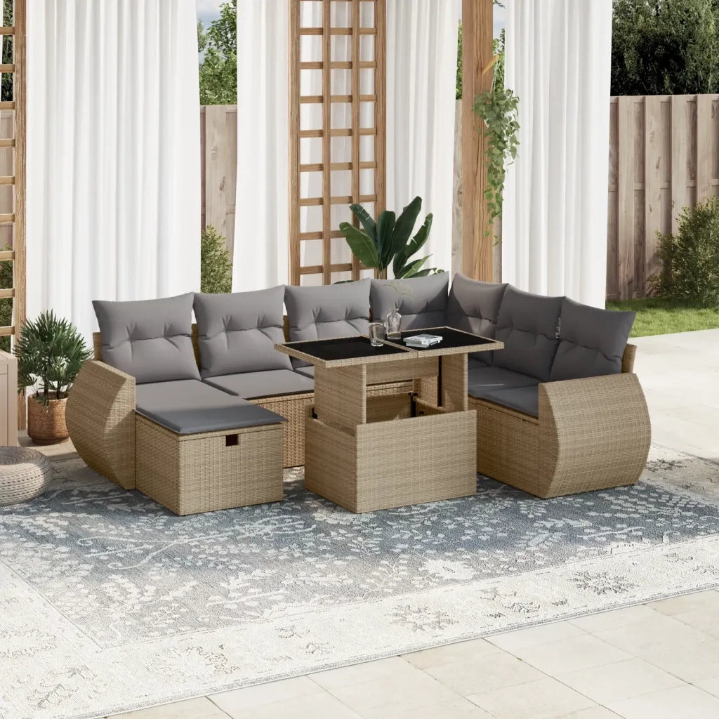 Set Divano da Giardino 8 pz con Cuscini Beige in Polyrattan