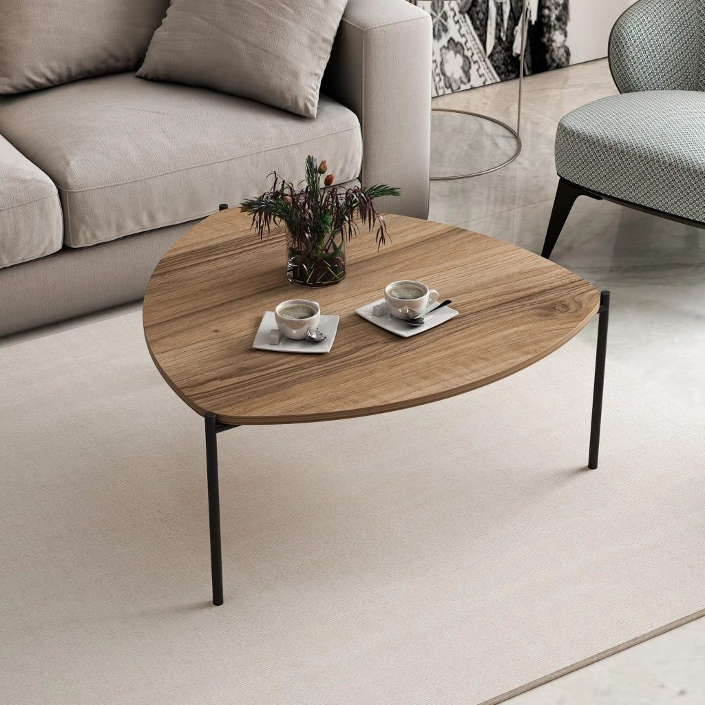 Atesino, Tavolino da Salotto Forma Triangolare, 90x89x40h cm Marrone Noce