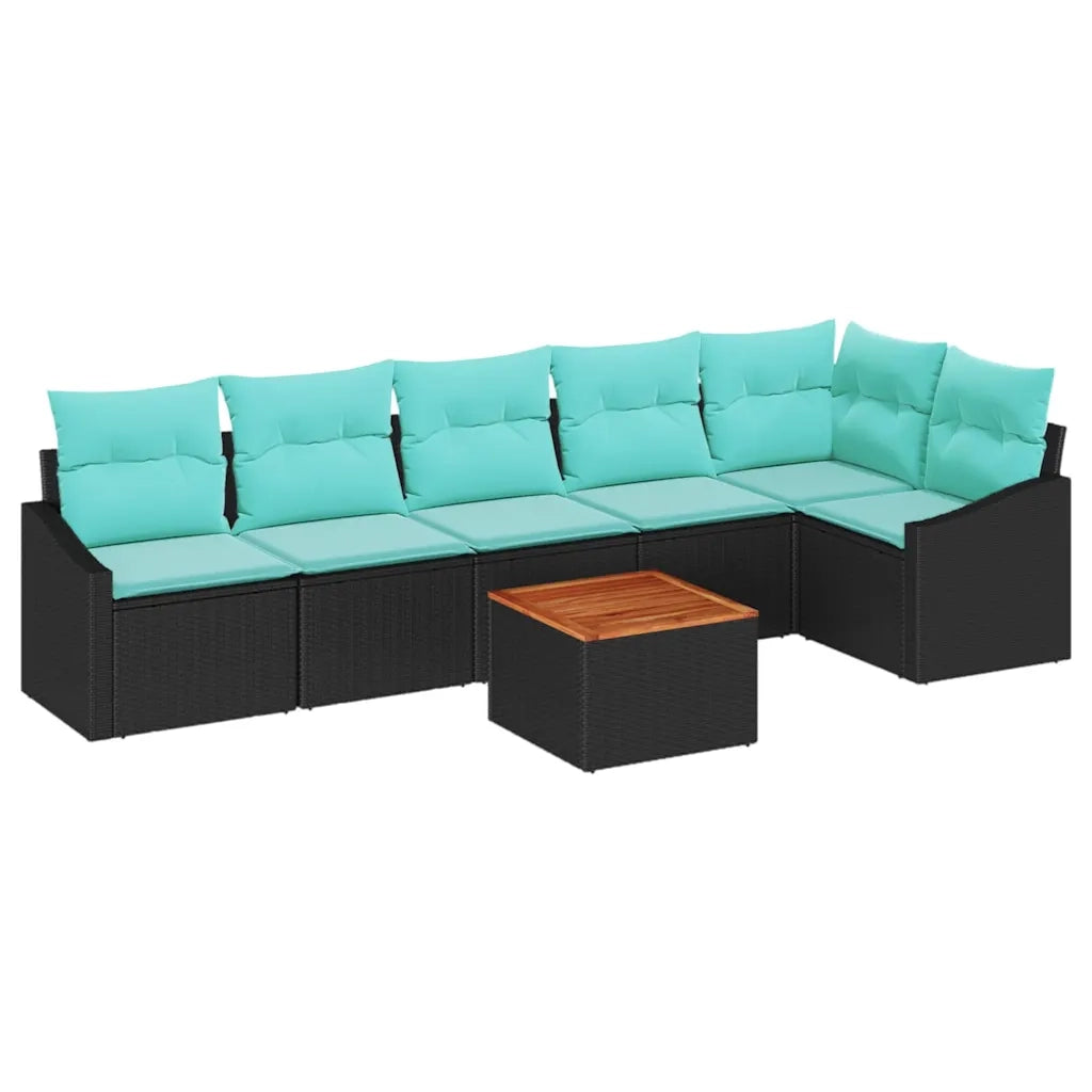Set Divano da Giardino con cuscino 7 pcs Nero polyrattan