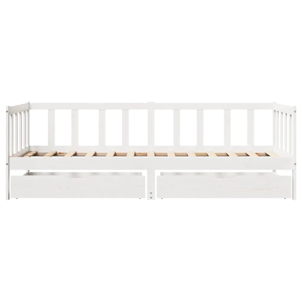 Letto singolo | Letto per adulti | Dormeuse con Cassetti Bianco 90x200 cm Legno Massello di Pino