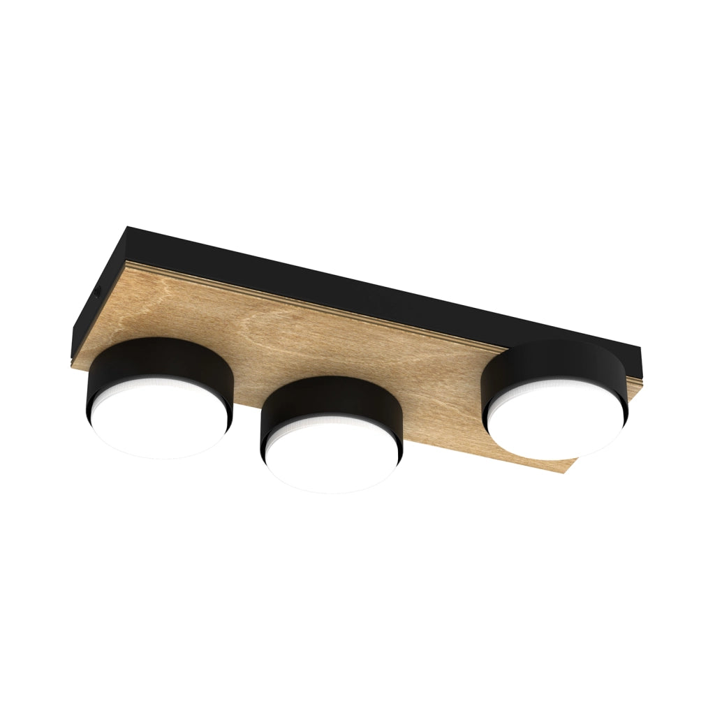 Faretto soffitto 3 luci rettangolare nero/legno GX53 Luminex