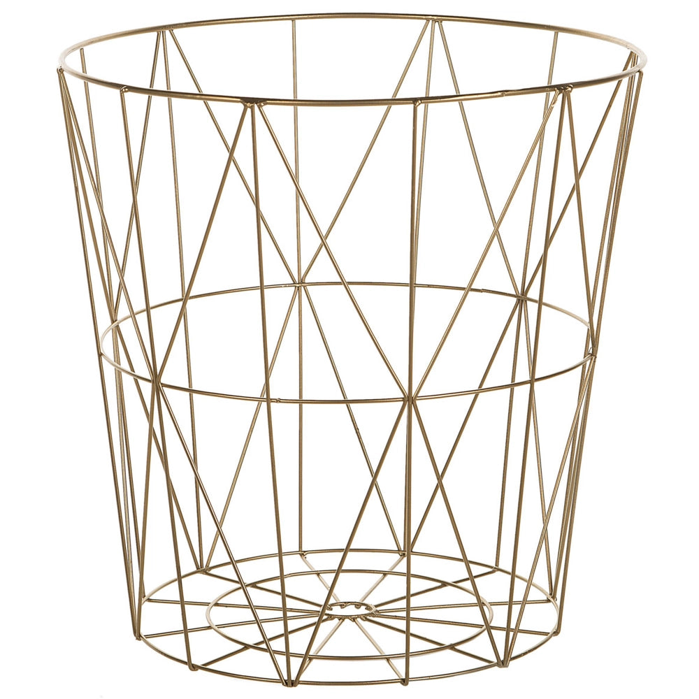 Tavolino Luce Legno Piano Rimovibile Metallo dorato Cestino Filo Geometrico Glam