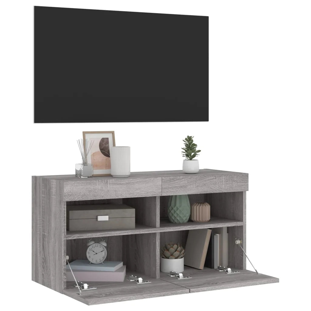 Mobile TV a Parete con Luci LED-Mobile TV a Muro Grigio Sonoma 80x30x40 cm