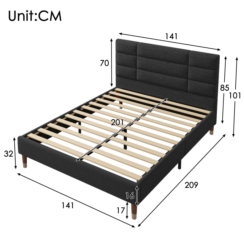 Letto matrimoniale imbottito 140x200 cm nero con rete a doghe
