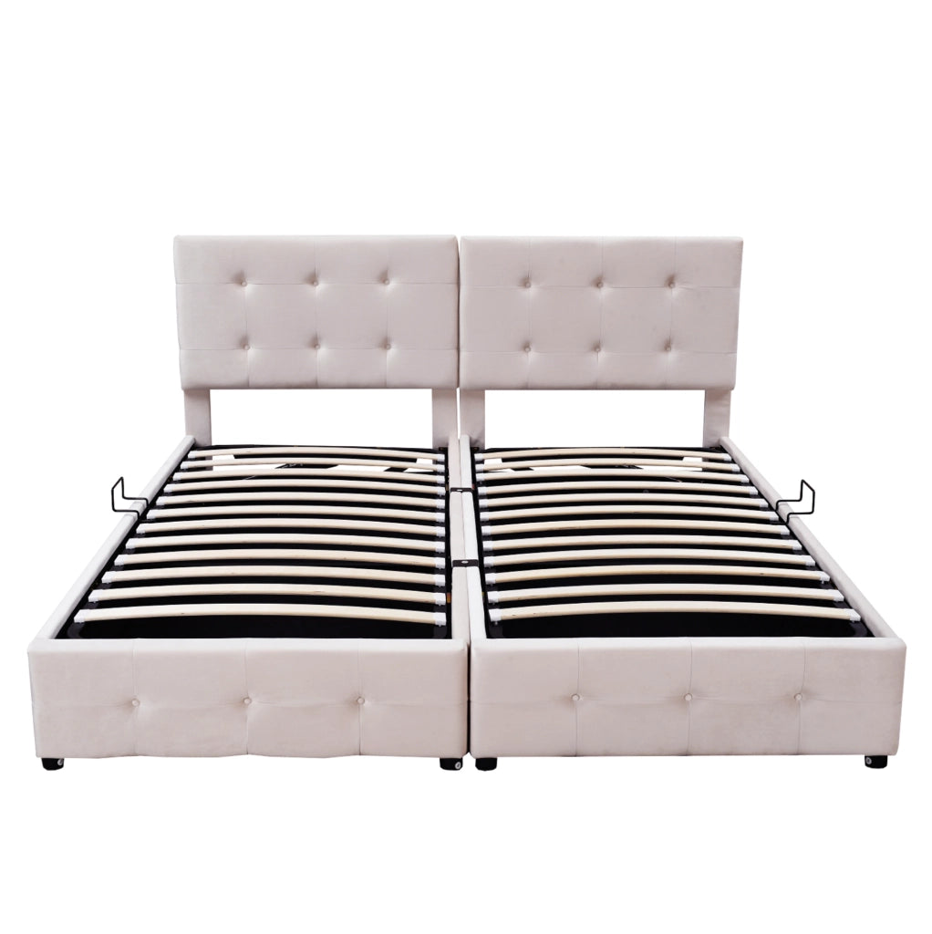 Letto imbottito beige 180x200 con contenitore idraulico