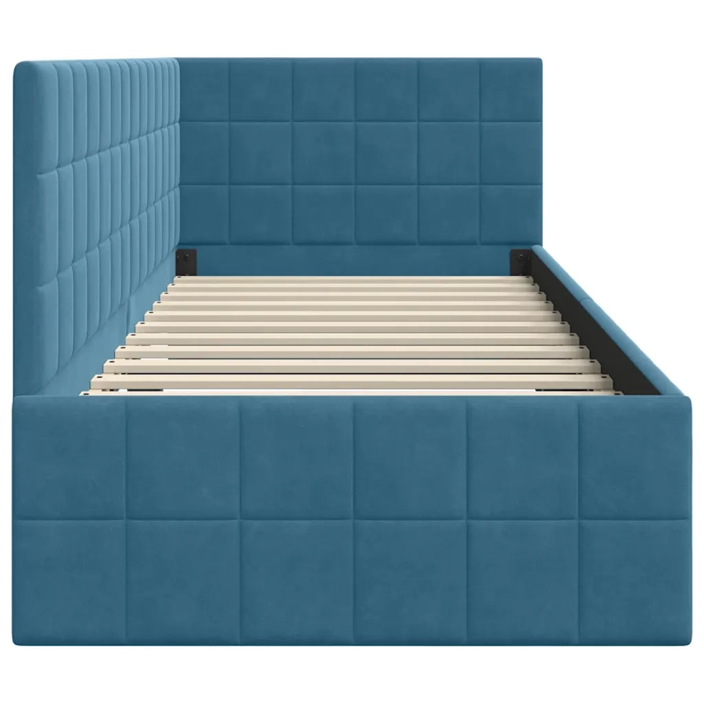 Letto singolo | Letto per adulti | Cornice del letto ad angolo Blu 80 cm x 200 cm Velluto