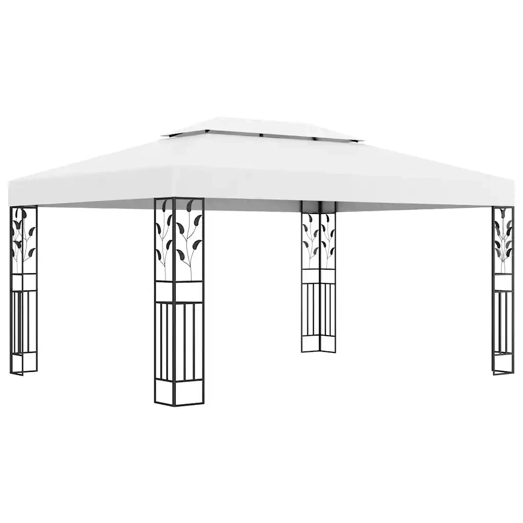 Gazebo | Pergolato con Tetto Doppio e Stringa di Luci LED 3x4 m Bianco