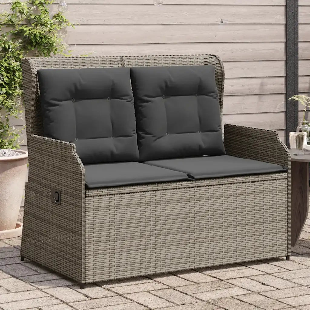 Panca Reclinabile da Giardino con Cuscini-Sgabello-Sedia da esterno Grigia in Polyrattan 111624