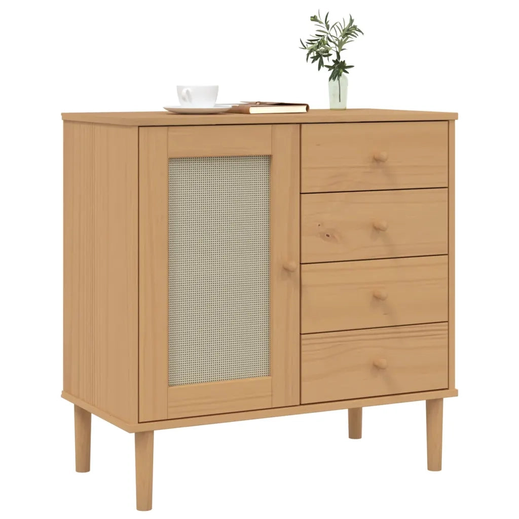 Credenza | Madia | Buffet da pranzo | Armadio da pranzo SENJA Aspetto Rattan Marrone 80x40x80 cm Massello Pino