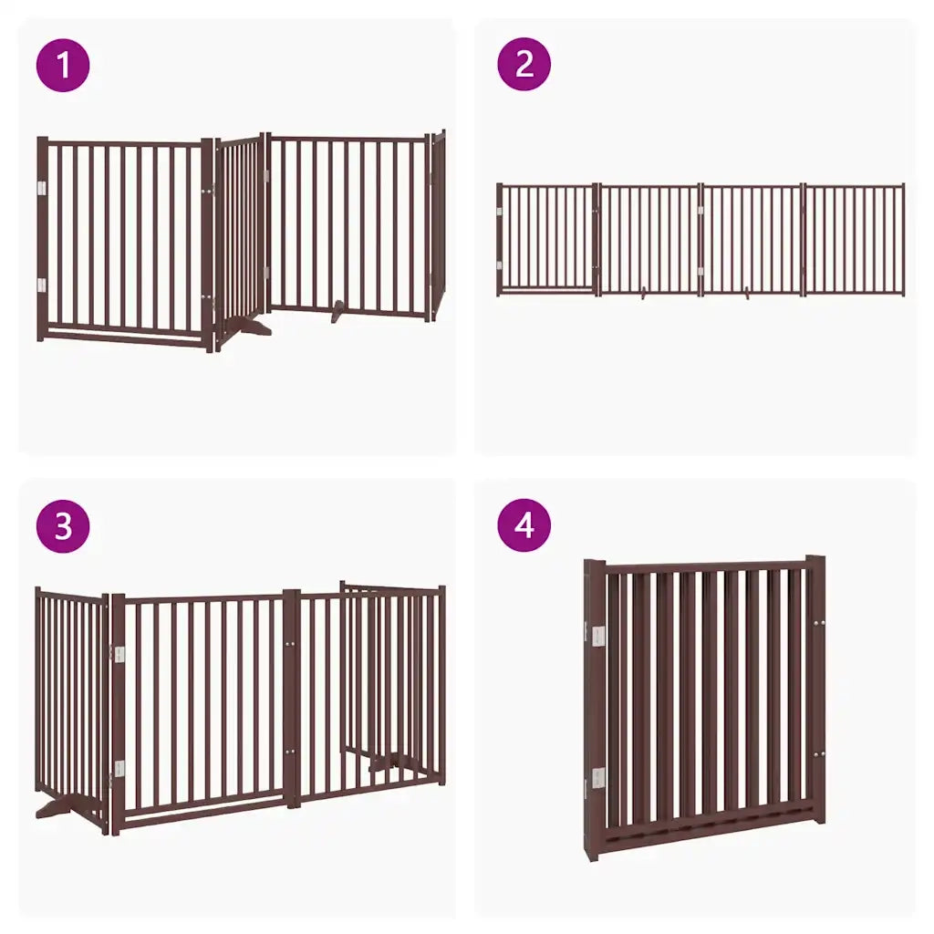 Cancello Cani Pieghevole Marrone 4Pannelli 320cm Massello Abete 352299